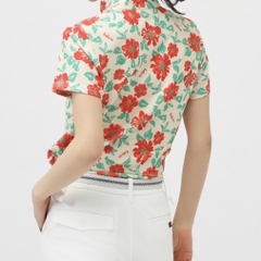 kolwin Women's Golf Apparel Floral Print Short Sleeve Half Zip Shirt KO-1H2005Z