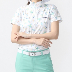 TIGORA Women's Golf Wear Heat Shielding California Pattern Short Sleeve Zip Shirt TR-1H2064Z