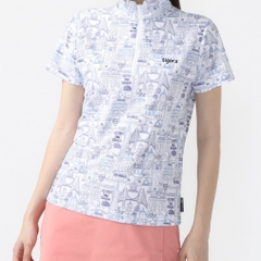 TIGORA Women's Golf Wear Heat Shielding California Pattern Short Sleeve Zip Shirt TR-1H2064Z