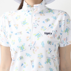 TIGORA Women's Golf Wear Heat Shielding California Pattern Short Sleeve Zip Shirt TR-1H2064Z