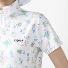 TIGORA Women's Golf Wear Heat Shielding California Pattern Short Sleeve Zip Shirt TR-1H2064Z