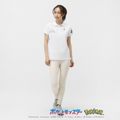 PEARLY GATES Women's Golf Apparel [Pokemon] (Pikachu, Slowpoke, Snorlax, Psyduck) Reverse Pique Stripe Style Short Sleeve Polo Shirt 0555160334