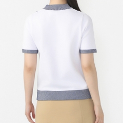TIGORA Women's Golf Wear Short Sleeve Stripe Pattern Knit Mock Neck Shirt, Quick-Drying, UV, Machine Washable TR-1H2504H