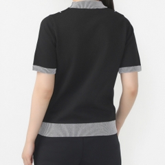 TIGORA Women's Golf Wear Short Sleeve Stripe Pattern Knit Mock Neck Shirt, Quick-Drying, UV, Machine Washable TR-1H2504H