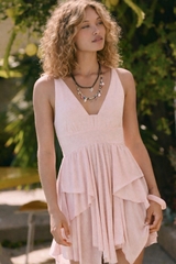 Đầm Free People Star Gaze Mini Dress  Pink Chalk • Tiered Ruffle Hem