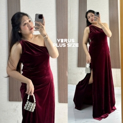 Đầm nhung lệch vai Birdy maxi xẻ tà bigsize