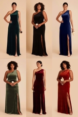 Đầm nhung lệch vai Birdy maxi xẻ tà bigsize