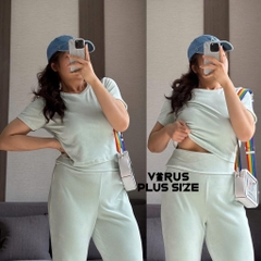 Set F21 nhung áo crop mix quần loe