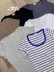 Áo thun gân cổ rộng cotton bigsize form body ôm nhẹ(toonnat)