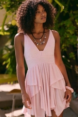 Đầm Free People Star Gaze Mini Dress  Pink Chalk • Tiered Ruffle Hem