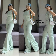 Set F21 nhung áo crop mix quần loe
