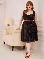 Đầm Chie retro cộc tay lưới nền hoa xinh bigsize