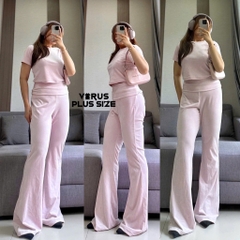 Set F21 nhung áo crop mix quần loe