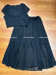 Set áo crop / váy midi phối ren Torrid bigsize xuất xịn