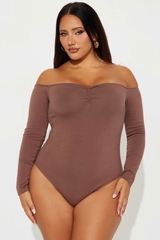 Bodysuit fashion bẹt vai nhún ngực tôn dáng bigsize