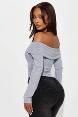 Bodysuit Fashion bẹt vai thun cotton nền xám tiêu bigsize
