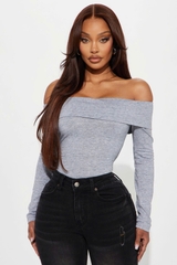 Bodysuit Fashion bẹt vai thun cotton nền xám tiêu bigsize