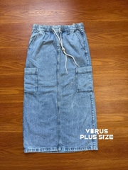 Chân váy jean Dluxe lưng thun xẻ bigsize