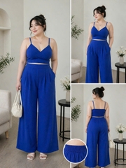 Set 2d cổ tim Sienna áo crop quần suông lưng thun co giãn thoải mái bigsize