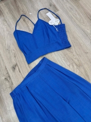 Set 2d cổ tim Sienna áo crop quần suông lưng thun co giãn thoải mái bigsize