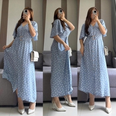Đầm Midi Me cổ V kèm belf bigsize