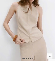 Set xoài mng áo cộc tay zip / quần suông vải tây sang xịn bigsize