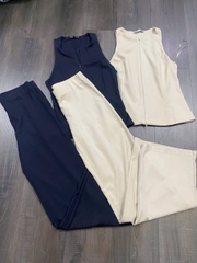 Set xoài mng áo cộc tay zip / quần suông vải tây sang xịn bigsize