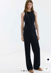 Set xoài mng áo cộc tay zip / quần suông vải tây sang xịn bigsize