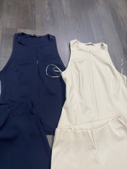 Set xoài mng áo cộc tay zip / quần suông vải tây sang xịn bigsize