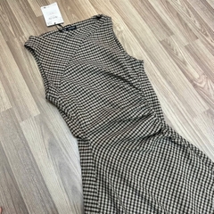 Đầm  tà xéo caro xoài mng nhún eo hack dáng cổ thuyền sát nách bigsize