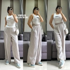Quần ống suông sọc linen Pennington xuất xịn