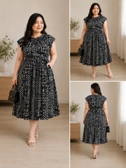 Đầm midi Cato tay bèo nhẹ kèm belt bigsize(catodcb)