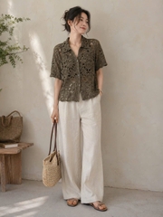 Áo somi crochet Cato thêu lỗ bigsize xuất xịn