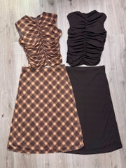 Set áo nhún eo + chân váy midi Xoài Mng bigsize