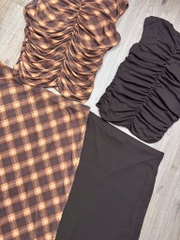 Set áo nhún eo + chân váy midi Xoài Mng bigsize
