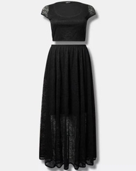 Set áo crop / váy midi phối ren Torrid bigsize xuất xịn