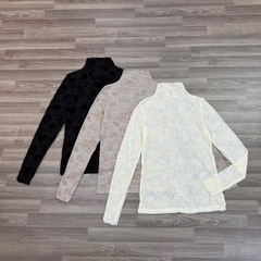 Áo ren cổ lọ thêu hoa L3nedifie bigsize xuất xịn
