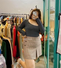 [viruSpluSSize]Chân váy xoài MNG caro nút bigSize(cvaymngcaro)