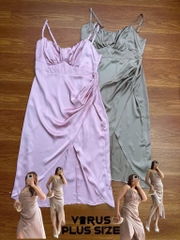Đầm dây lụa f21plus nhún ngực xuất xịn bigsize(1254)