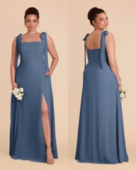 Đầm tiệc Birdy 2 dây cột nơ maxi xẻ tà vải creep dày dặn bigsize