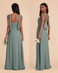 Đầm tiệc Birdy 2 dây cột nơ maxi xẻ tà vải creep dày dặn bigsize