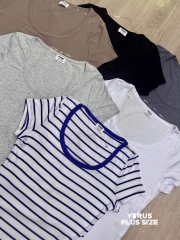 Áo thun gân cổ rộng cotton bigsize form body ôm nhẹ(toonnat)