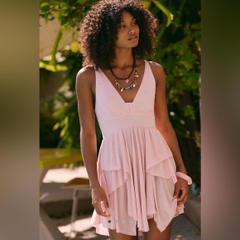 Đầm Free People Star Gaze Mini Dress  Pink Chalk • Tiered Ruffle Hem
