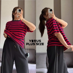 [virusplussize]Áo thun xoài mng đỏ sọc xuất xịn bigsize