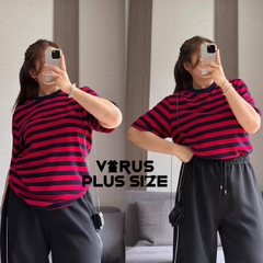 [virusplussize]Áo thun xoài mng đỏ sọc xuất xịn bigsize