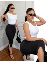 Quần thun lửng Shein xẻ gấu
