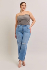 [virusplussize][khonhc]Quần jean Disclose bigsize ống đứng rách xẻ gấu