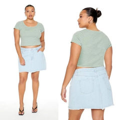 [viruSpluSSize]áo crop f21 thun tăm họa tiết kẻ Sọc baSic bigSize