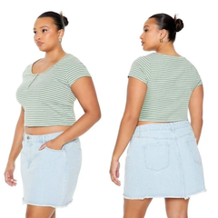 [viruSpluSSize]áo crop f21 thun tăm họa tiết kẻ Sọc baSic bigSize