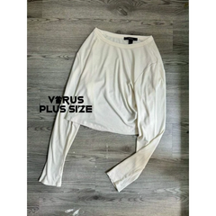 [viruSpluSSize]Áo croptop f21 thun gân tay dài bigSize(9940)